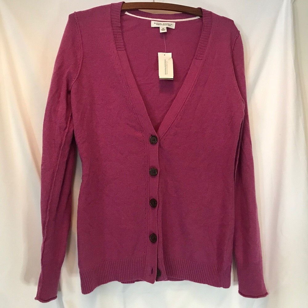 Banana Republic Wool Blend Long Sleeve Pink Open Womens Cardigan Sweater sz M